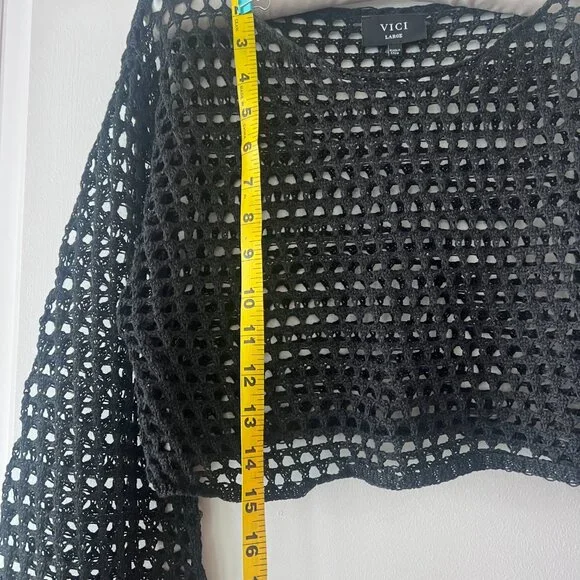 Vici Black Crochet Cropped Sweater Beach Cover Up - Picture 7 of 7
